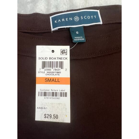 Karen Scott Brown Boatneck Knit Blouse Top Short Sleeve Woman Size Small NWT - Picture 3 of 10